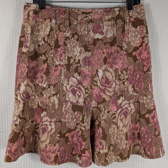 Ann Taylor Loft 4 Corduroy Floral Skirt Brown Pink Retro Y2K Fall Cotton Womens - Picture 2 of 4